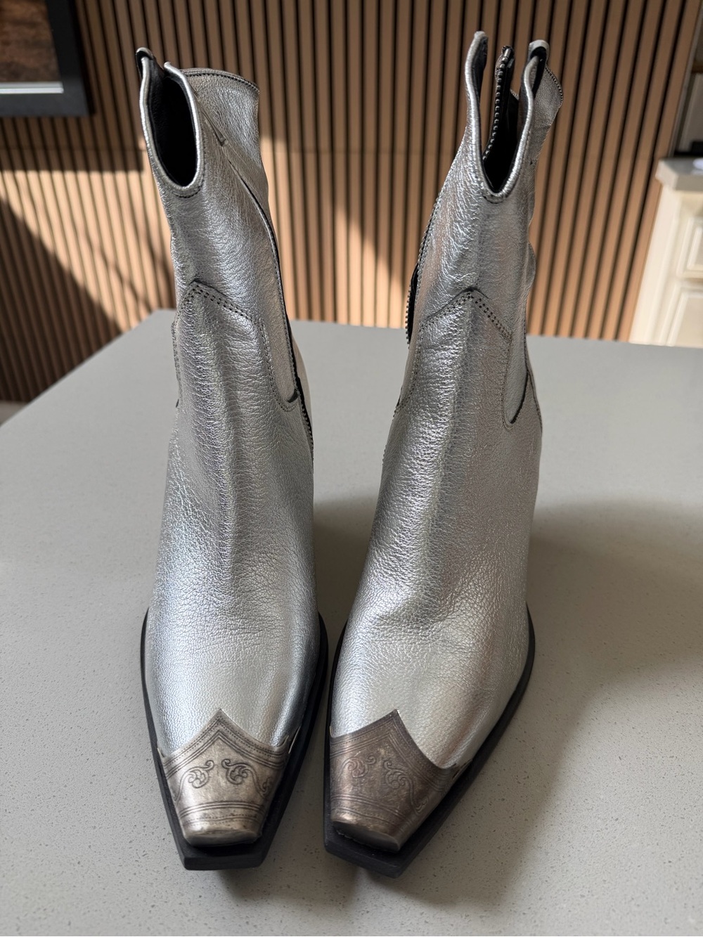 Free people Brayden leather Metallic Silver Western Ankle Boots